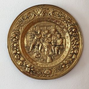 Vintage English brass wall hanging plaque relief